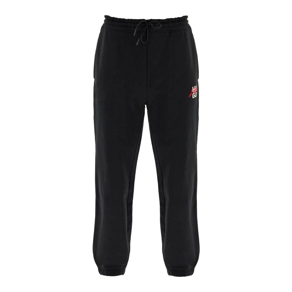 Hugo Boss Logo Joggers in Geborsteld Katoen Jersey Black Heren