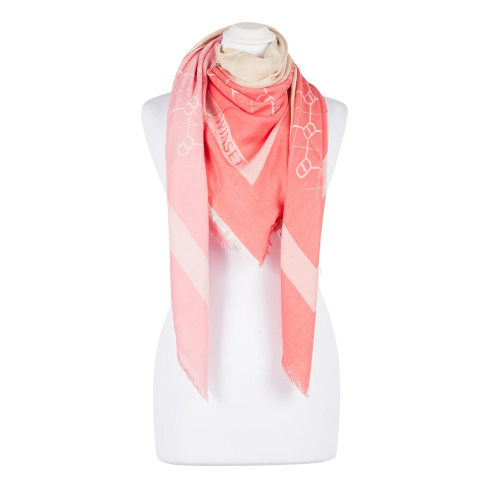 Twinset Koraalrode Franje Jacquard Sjaal Multicolor Dames