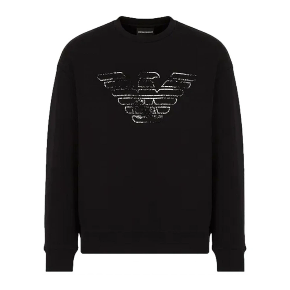 Emporio Armani Svart Double Jersey Sweatshirt med Graffiti Logo Print Black, Herr