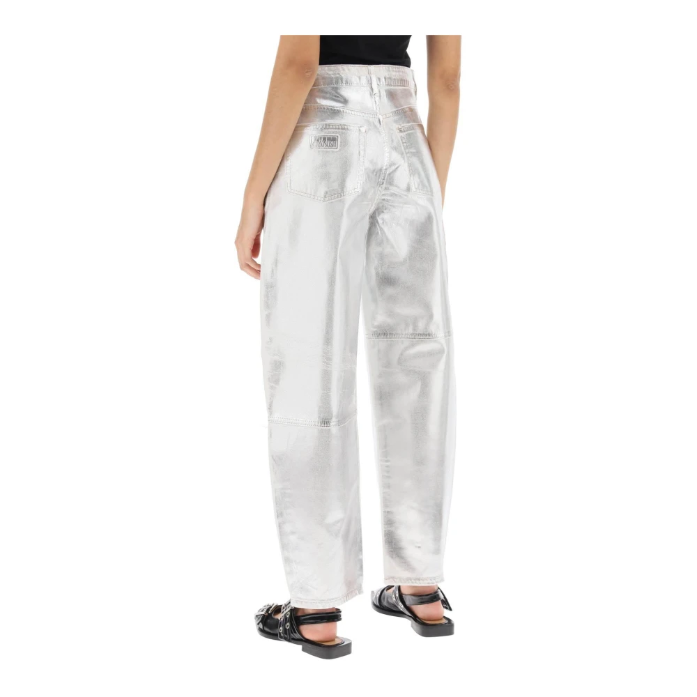 Ganni Gebogen been jeans in folie denim Gray Dames