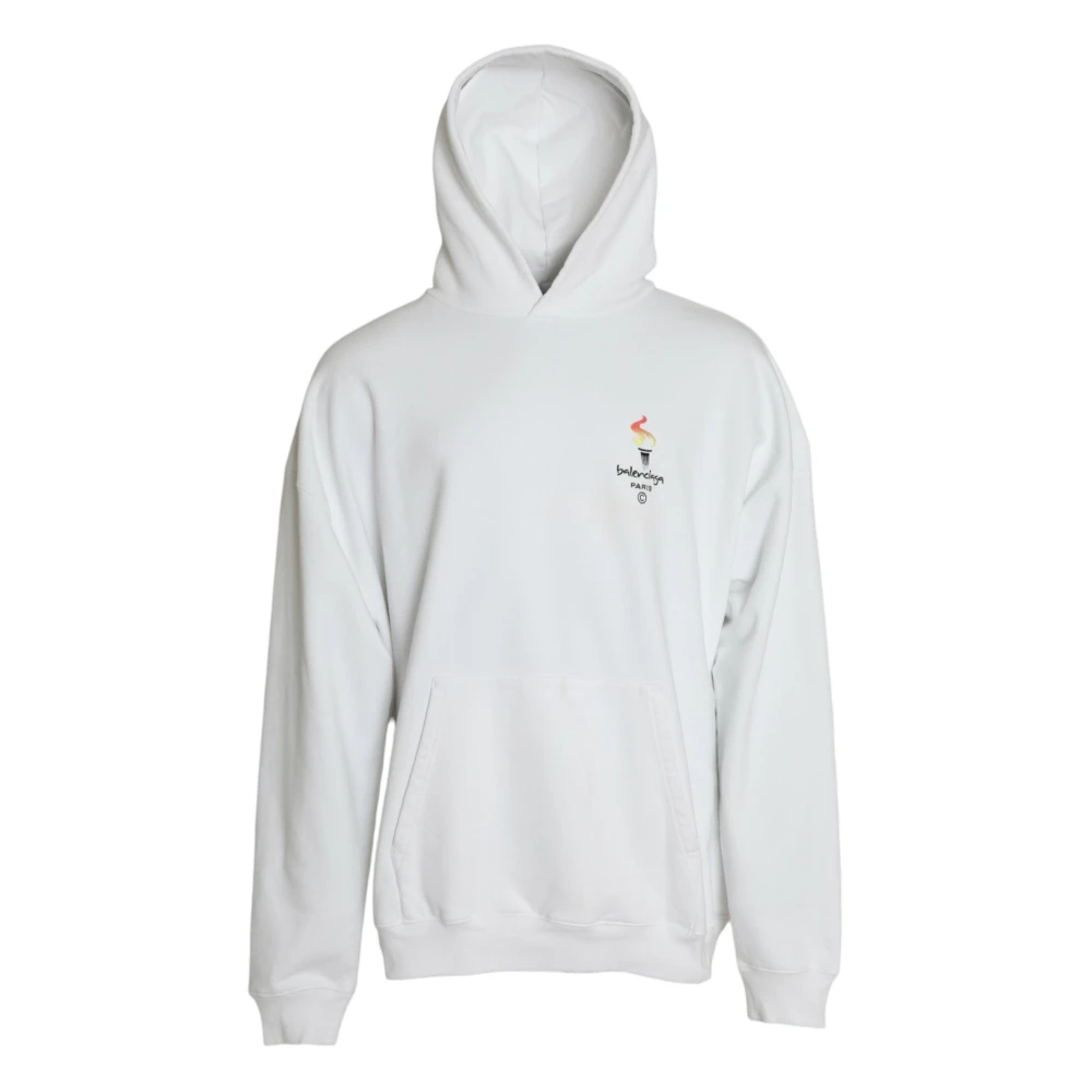 Balenciaga Men's White Hoodies, S, Pullover Hooded Jumper