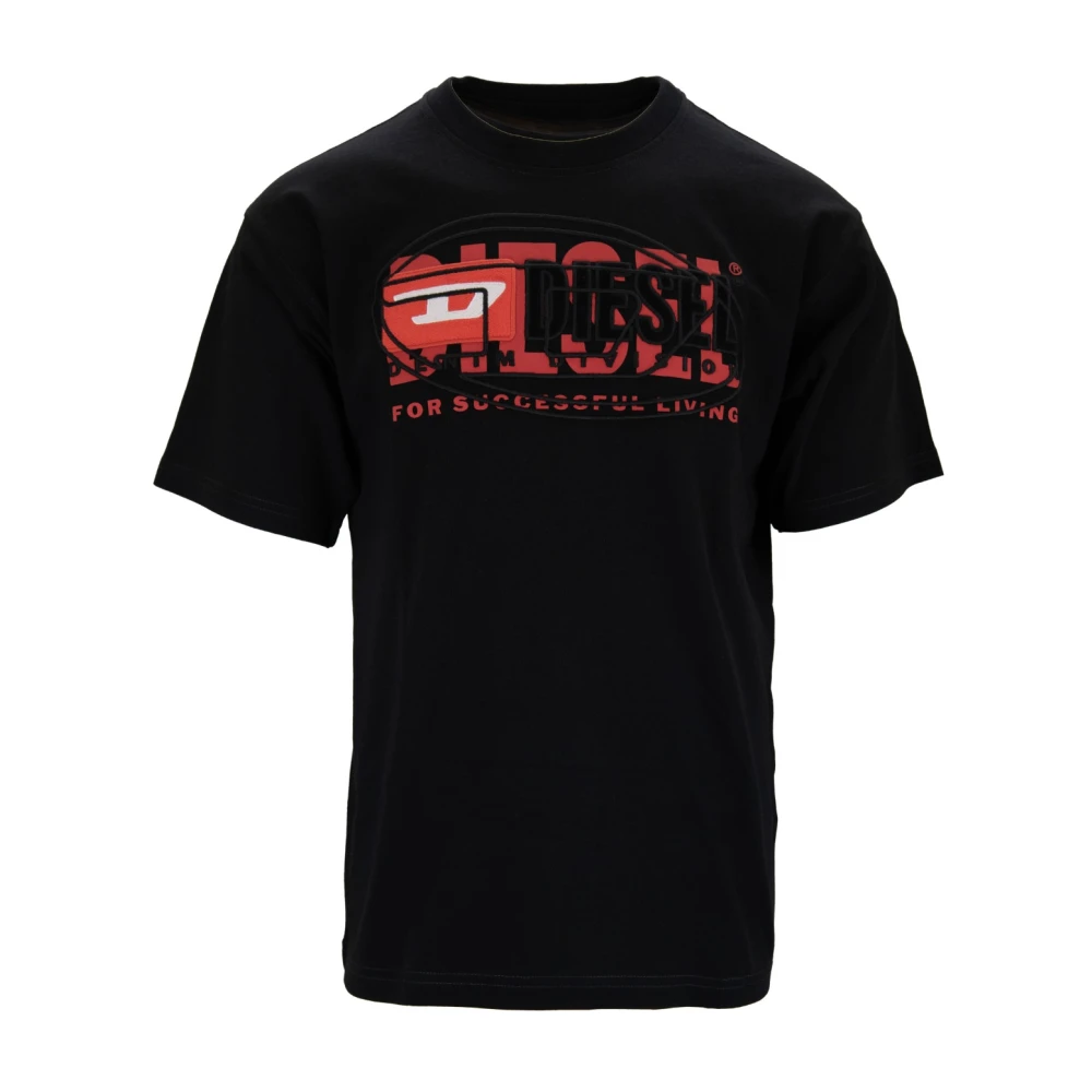 Diesel Heren T-shirt met geribbelde kraag Black Heren
