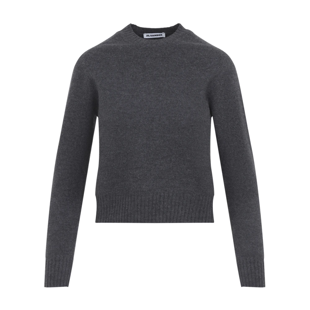 Jil Sander Women's Gray Round-Neck Knitwear, L, Crewneck Jumper