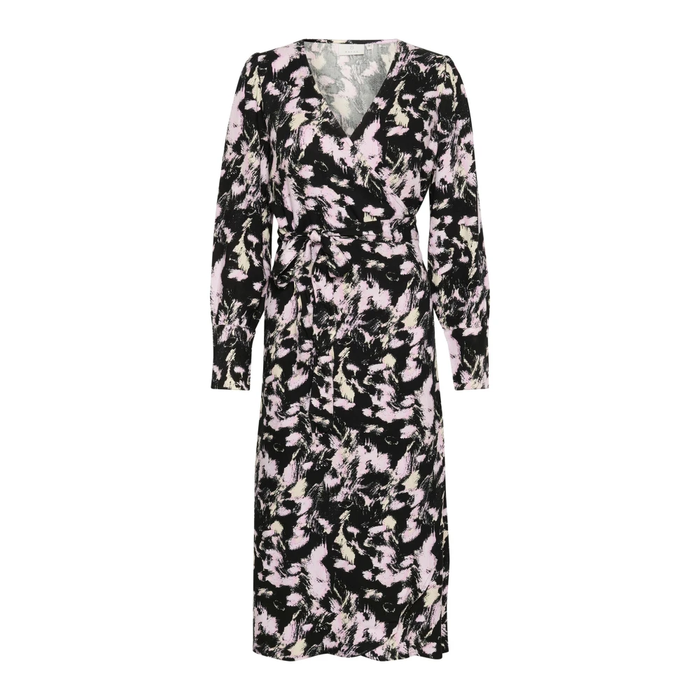 Kaffe Grafische Strepen Jurk met Smock Manchetten Black Dames