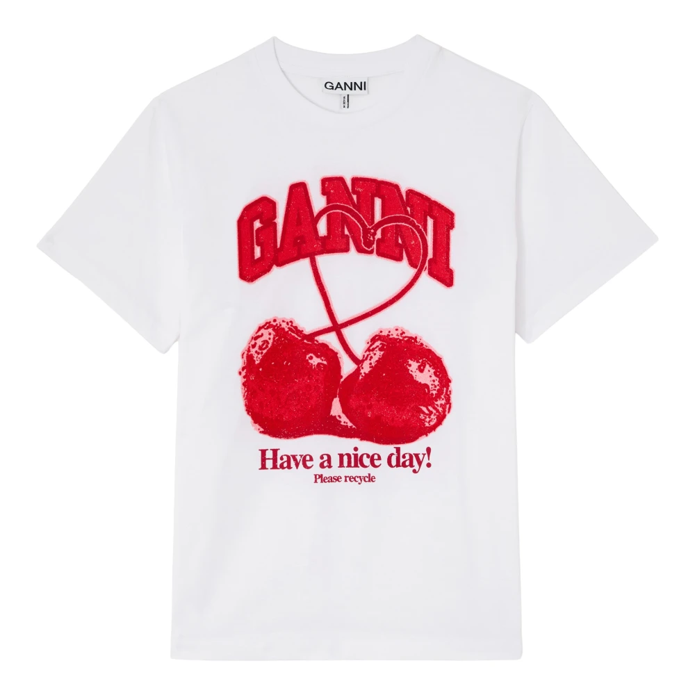 Ganni Women's White T-Shirt With Cherry - T-Shirts - S - Tops