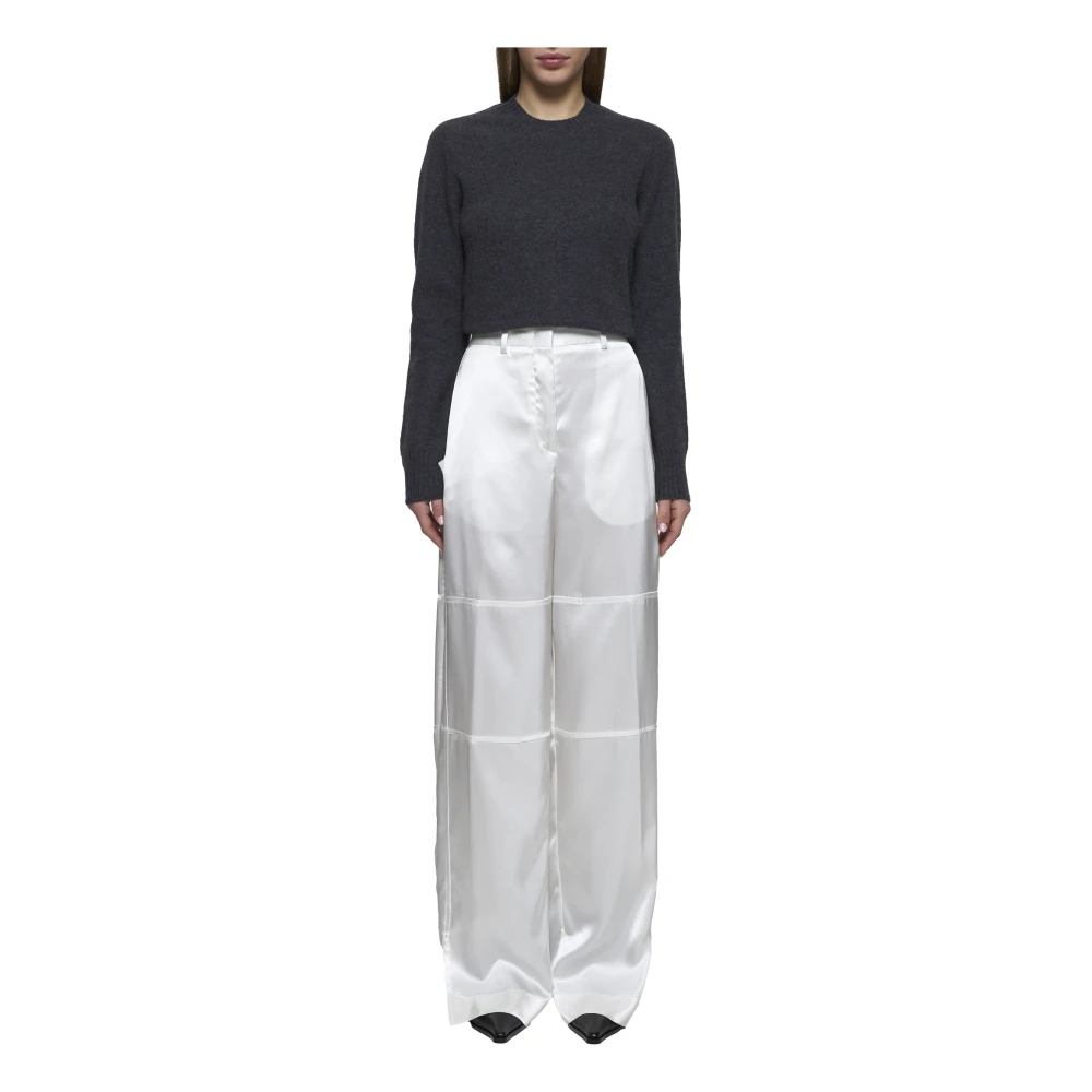 Jil Sander Witte Satijnen Wijde Pijp Broek White Dames