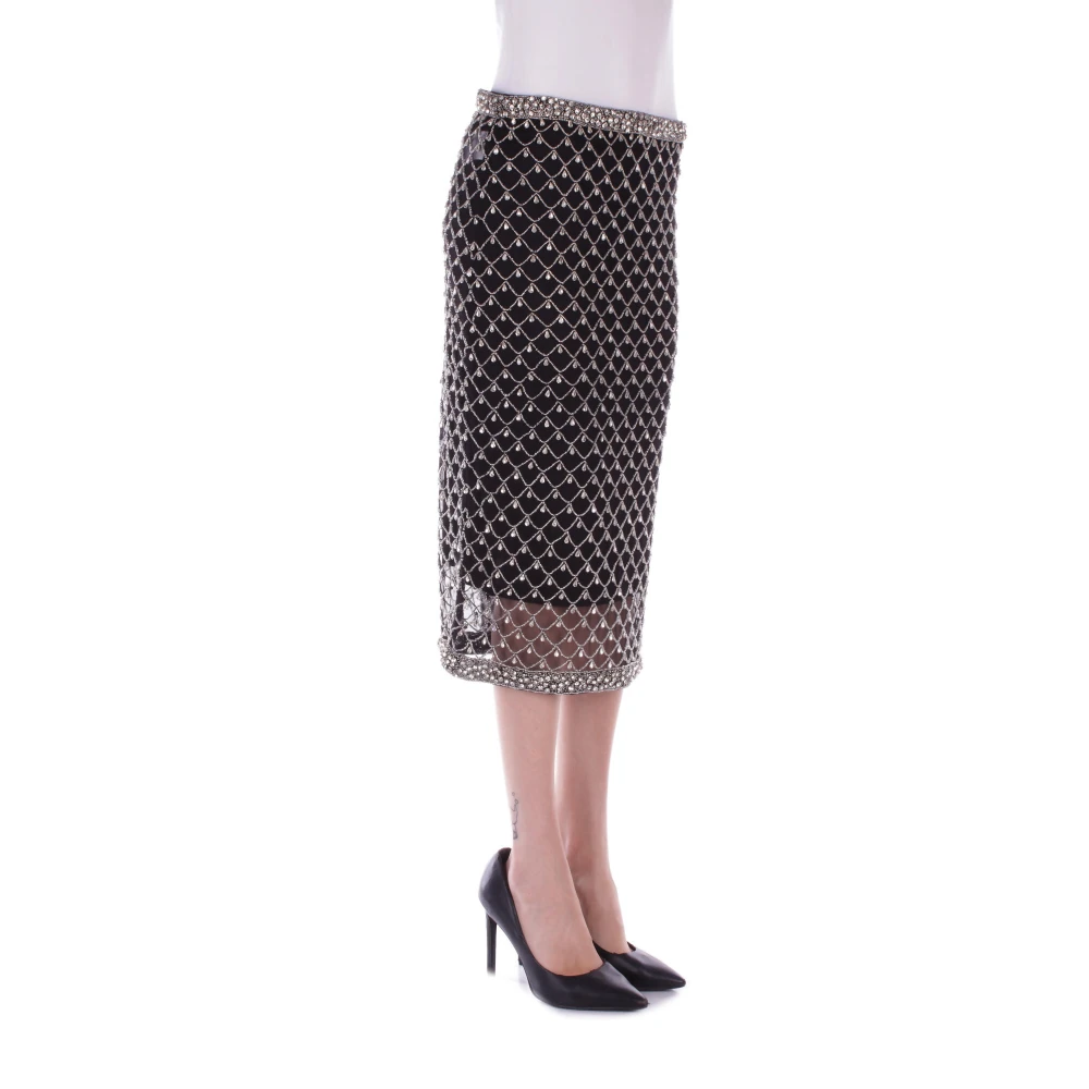 pinko Zwarte Rok met Rits en Strass Details Black Dames