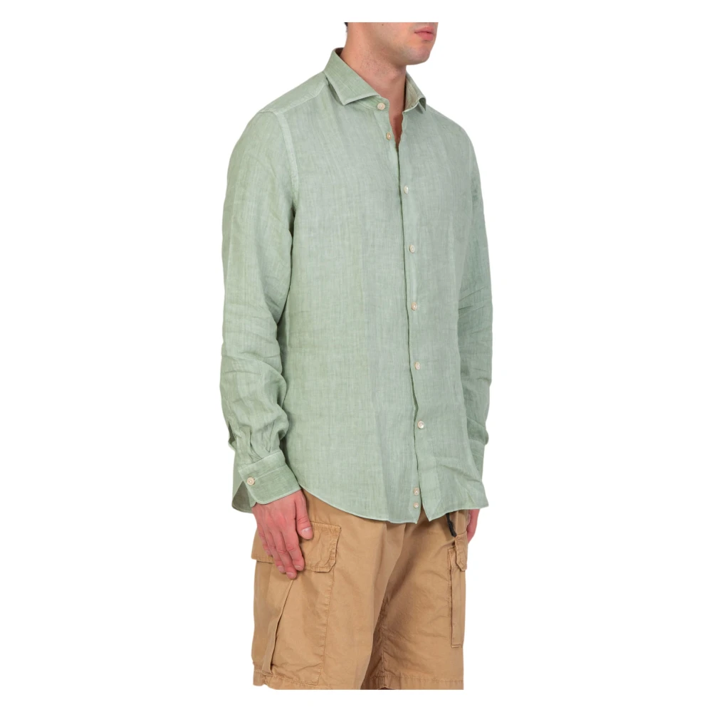 Eleventy Linnen Shirt in Verde Green Heren