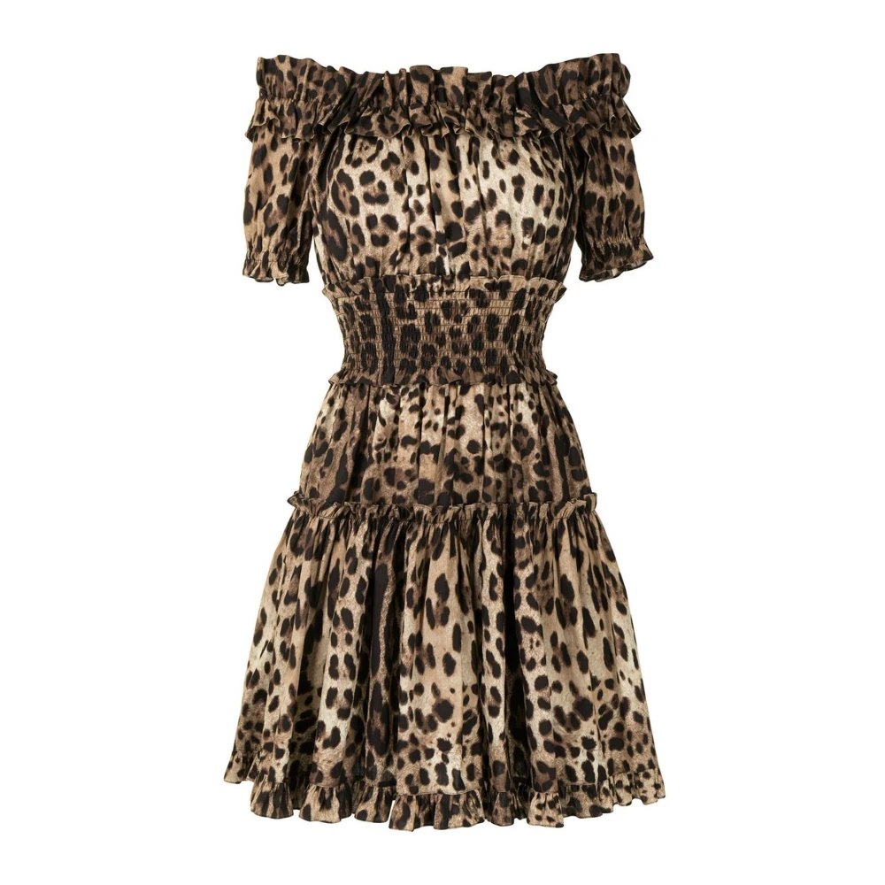 Dolce & Gabbana Multicolor Off-The-Shoulder Leopard Print Ruffle Dress - Female - Short Dresses - M - Dresses