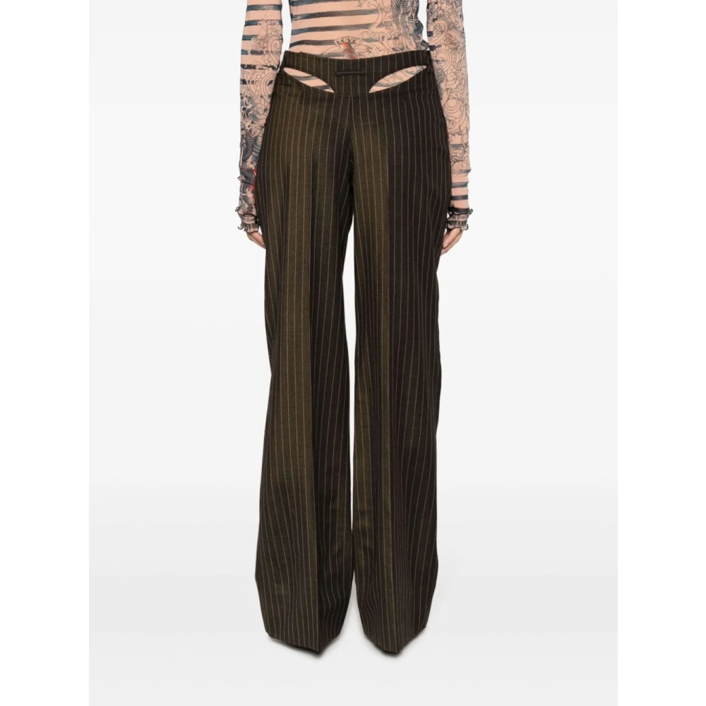 Jean Paul Gaultier Bruine Wollen Wijde Pijp Broek Brown Dames