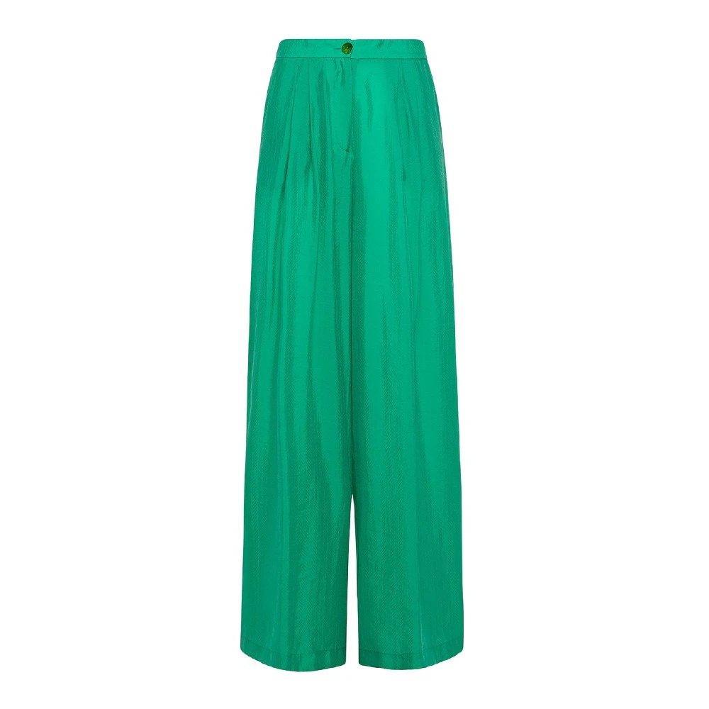 Momoni Jacquard Geruite Lange Broek Green Dames