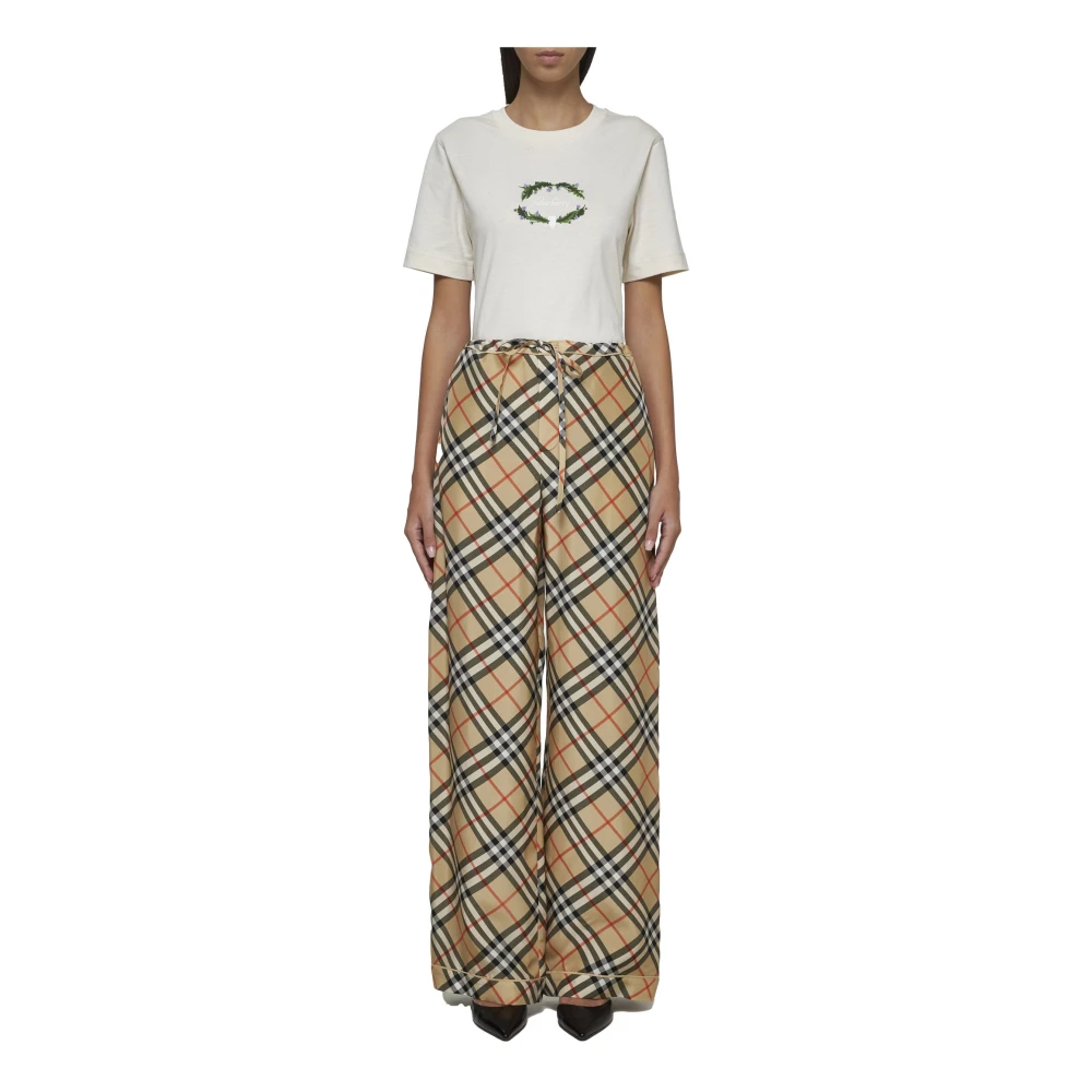 Burberry Zijden broek met ruitpatroon Beige Dames