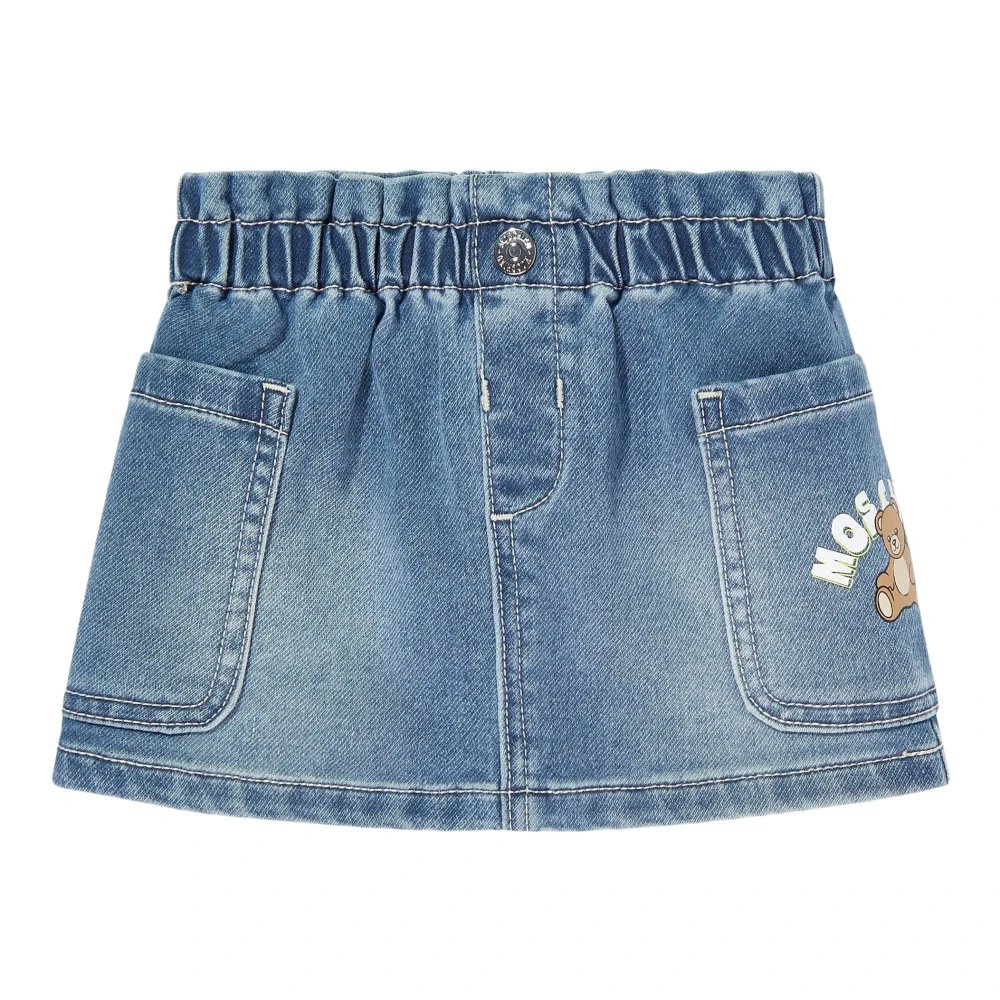 Moschino Girls Blue Kids Skirts, 18 M, Teddy Bear Logo Denim Skirt