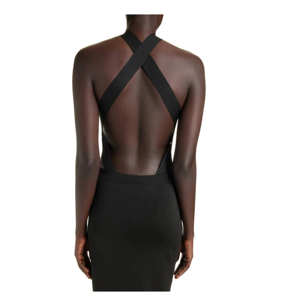 Saint Laurent Crossneck Bodysuit Top met Kruisontwerp Black Dames