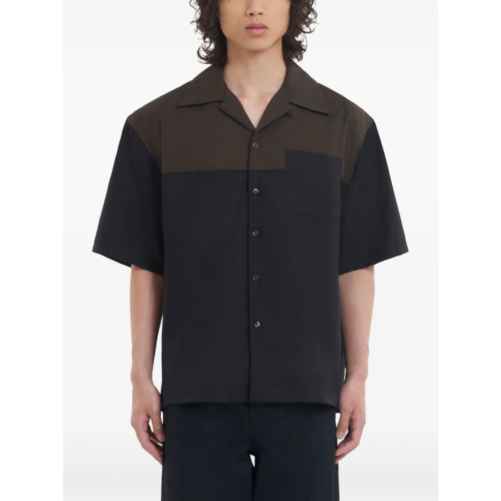 Marni Zwarte Wol Crepe Panel Shirt Black Heren