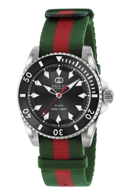 YA136364 - Dive 40 mm rostfritt stålkasse, svart urtavla, keramisk bezel, nato grön-röd-grön rem, självuppdragande rörelse