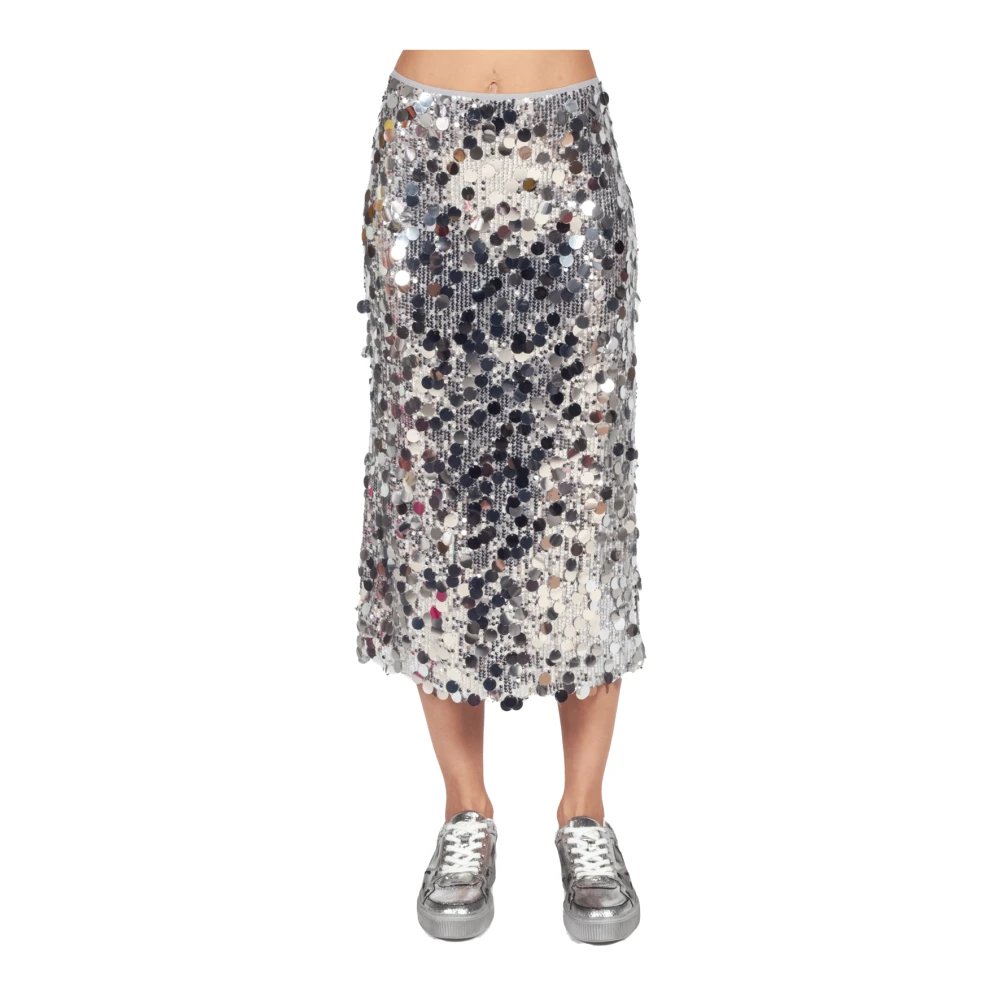 Semicouture Paillet Midi Rok in Zilver Gray Dames
