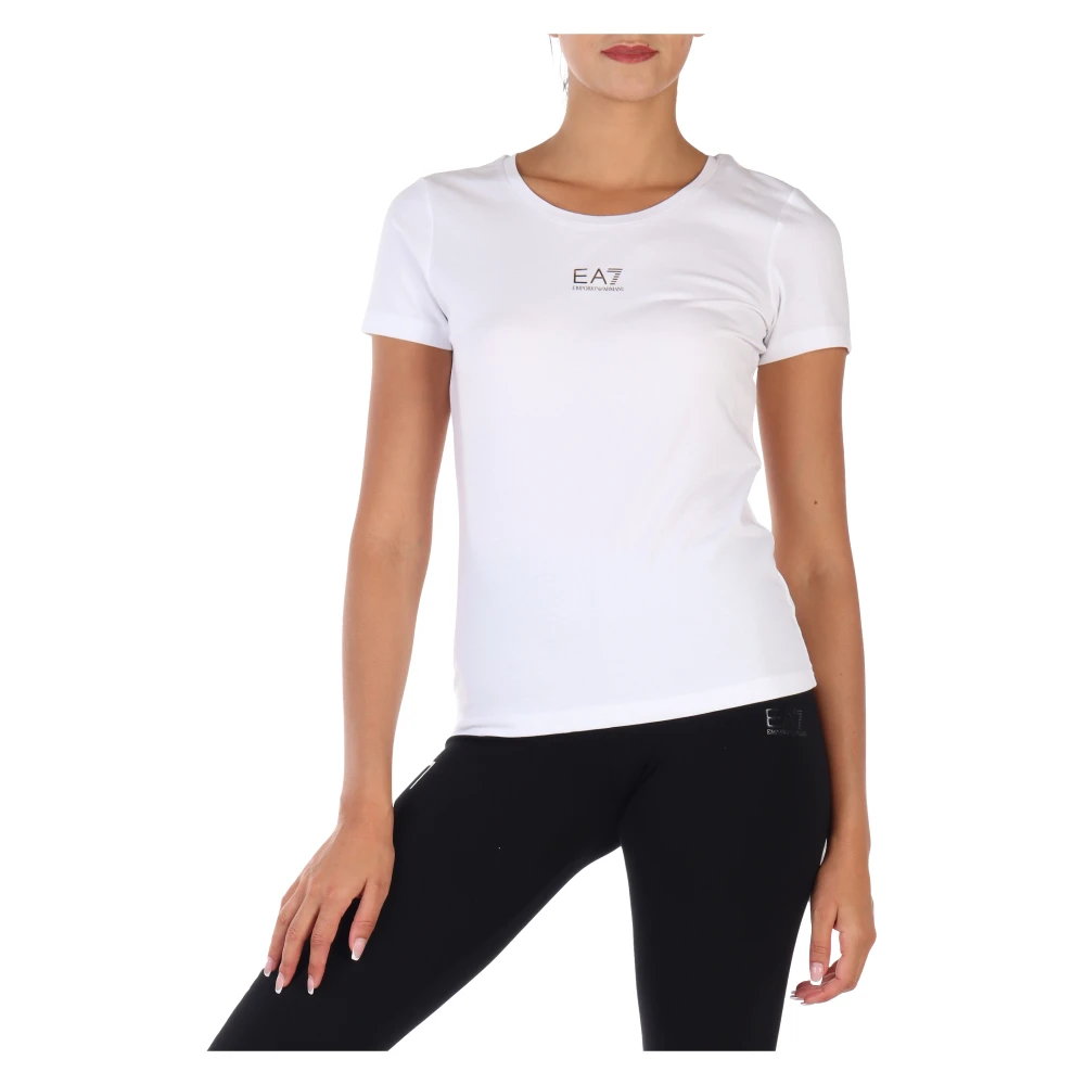 Emporio Armani EA7 Katoenen en Modale Logo Print T-shirt White Dames