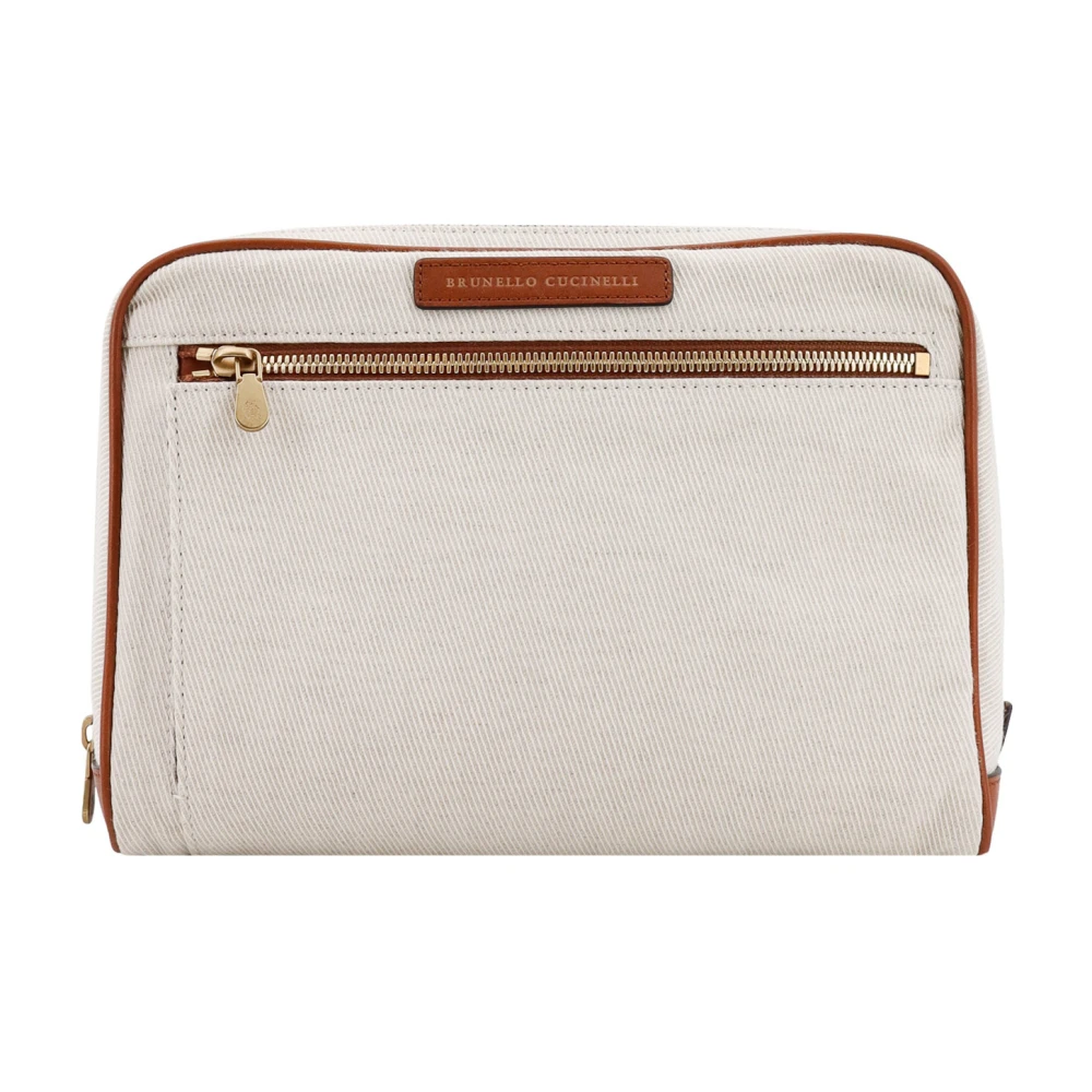 BRUNELLO CUCINELLI Canvas en lederen beauty case Beige Heren