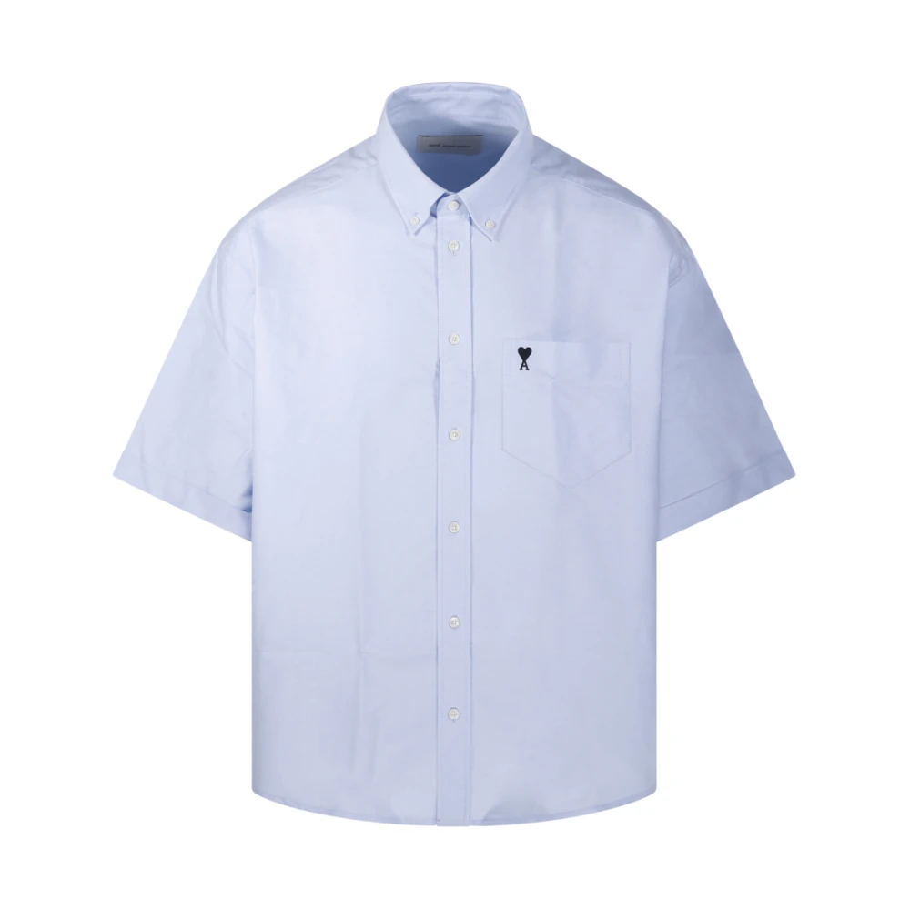 Ami Paris Men's Blue Boxy Embroidered Ami De Coeur - Short Sleeve Shirts - 2XS - Shirts
