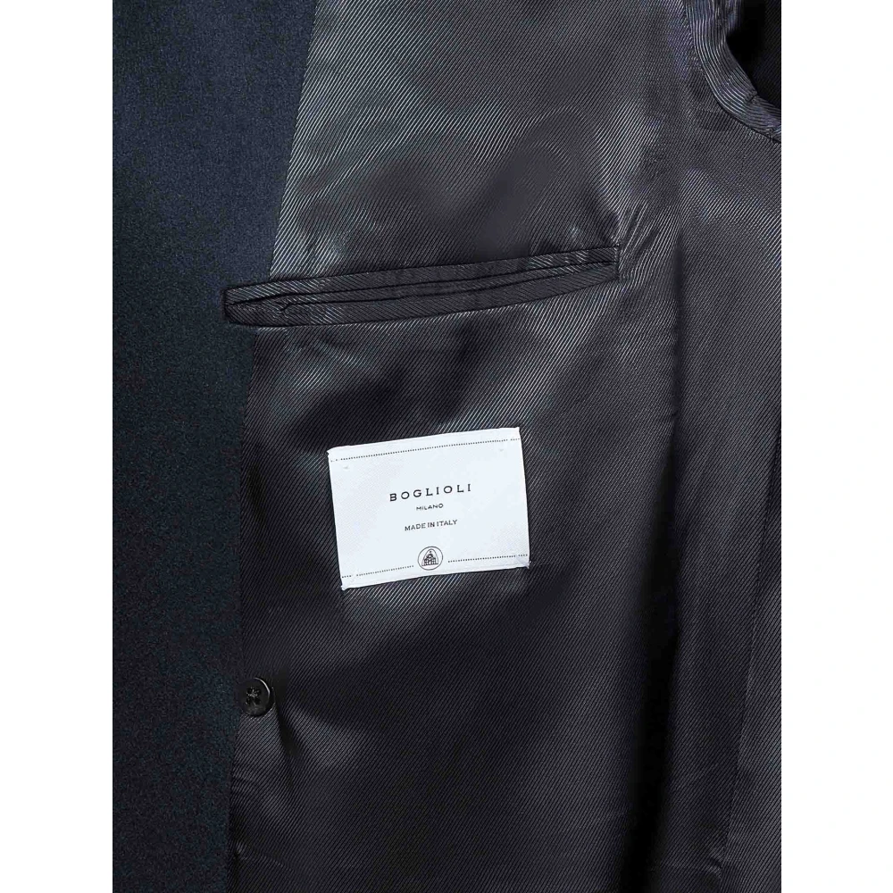 Boglioli Blauwe Double-Breasted Wol Kasjmier Jas Black Heren