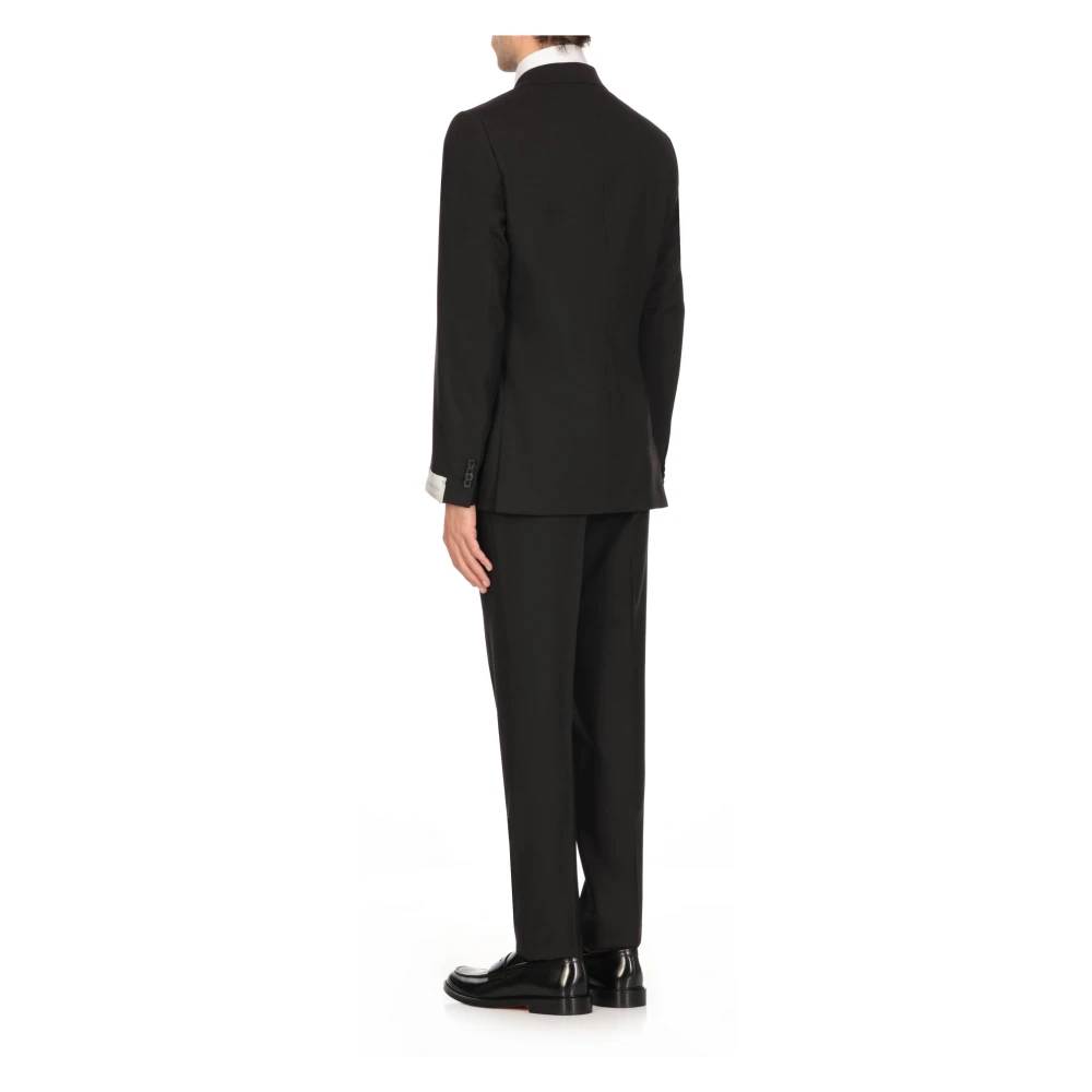 Caruso Zwart Wollen Pak Jas met Broek Black Heren