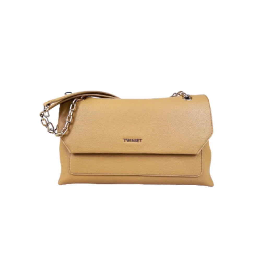 Twinset Schoudertas van glad kalfsleer met metalen Oval T-logo Beige Dames