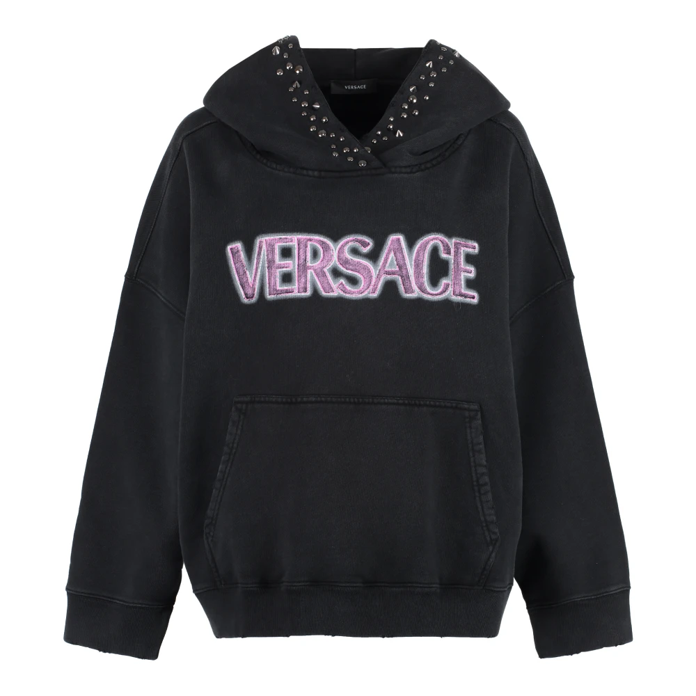 Versace , Hoodies, Female, Black, Xs, Studded Cotton Hoodie
