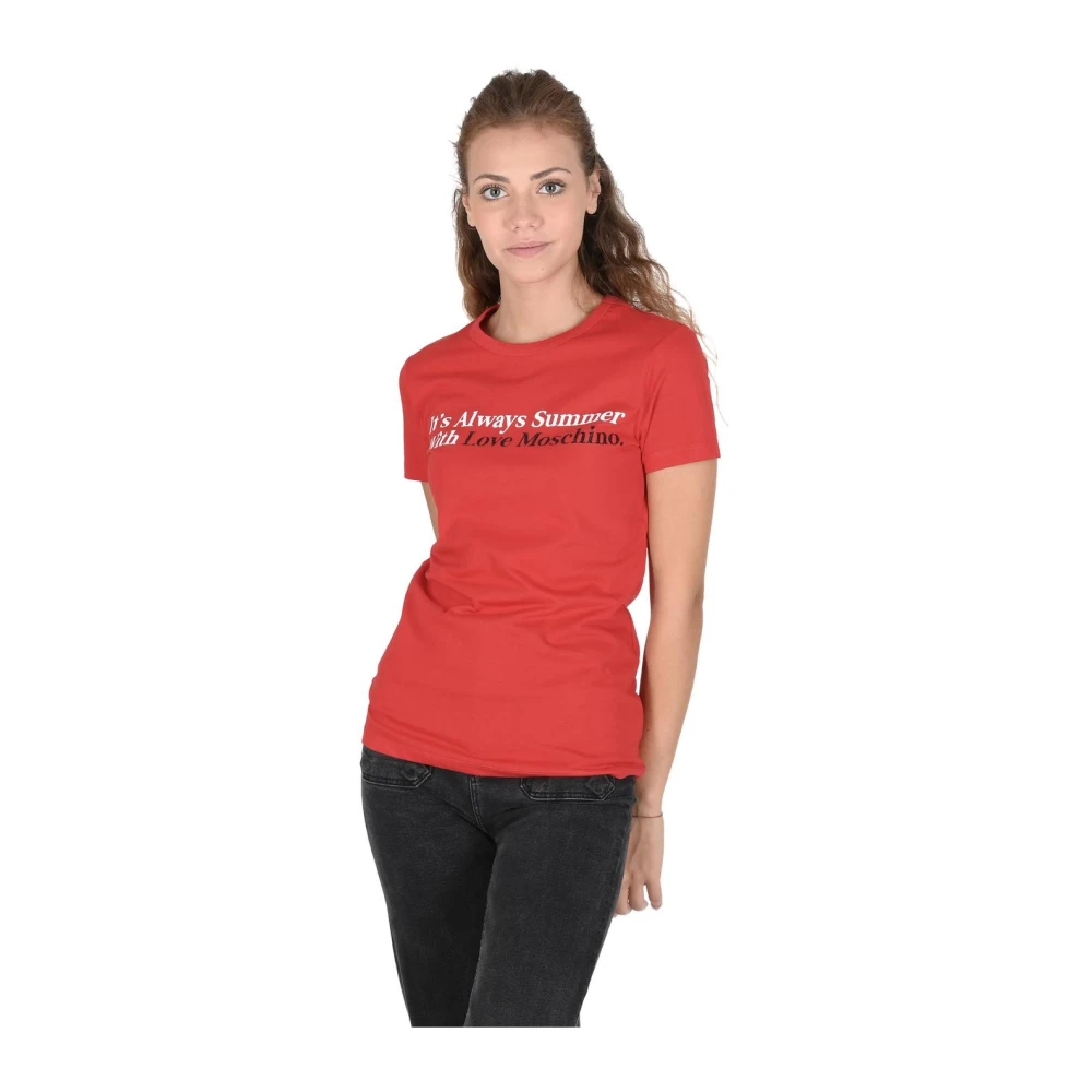 Love Moschino Women's Red T-Shirts, M, Summer Tee With Short Sleeves