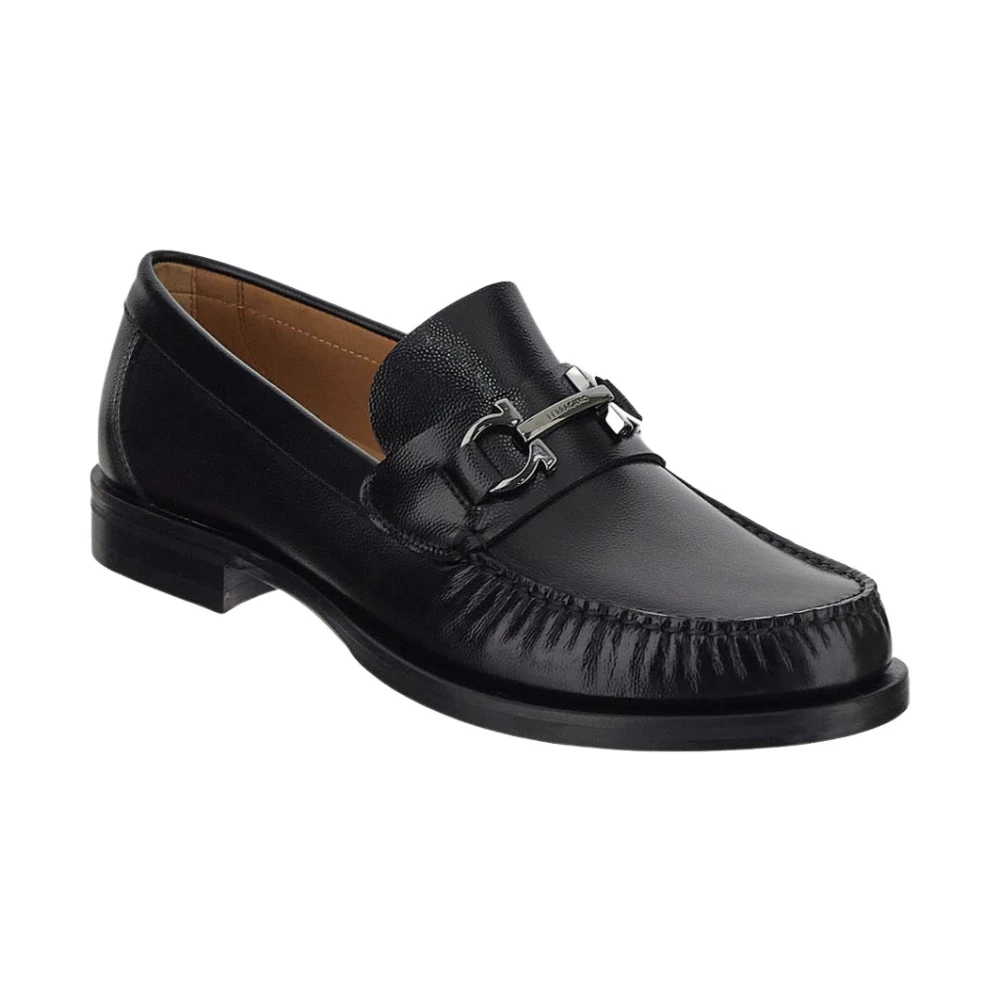 Salvatore Ferragamo Stilfulla Loafers i Kornigt Läder Black, Herr