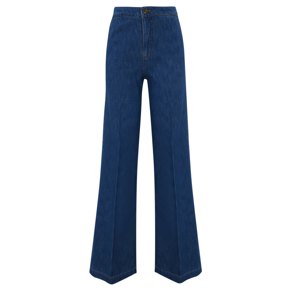 Twinset Hoge taille denim broek wijde pasvorm Blue Dames
