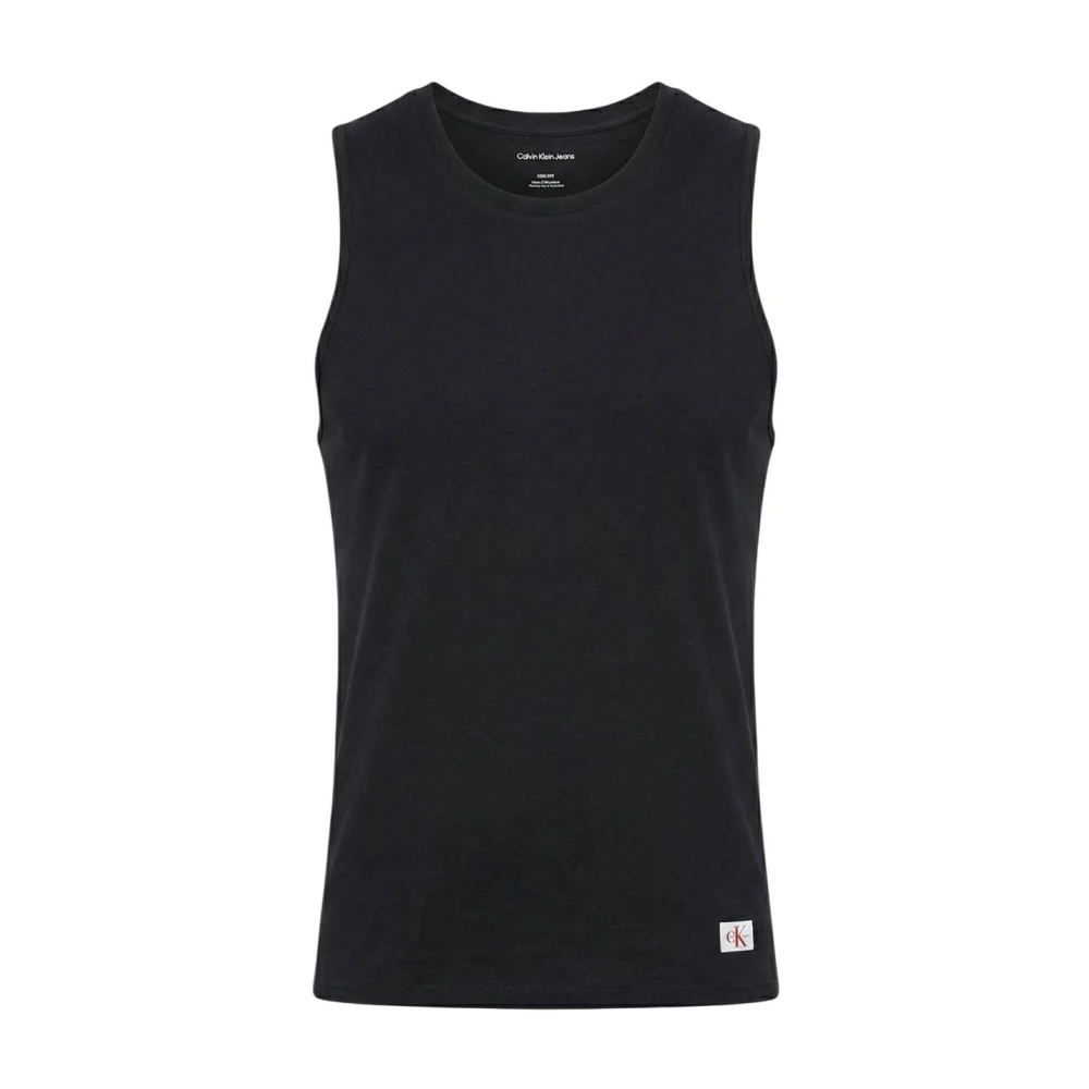 Calvin Klein Jeans Men's Black Sleeveless Tops, Xl, Sleeveless Round Neck Cotton Undershirt