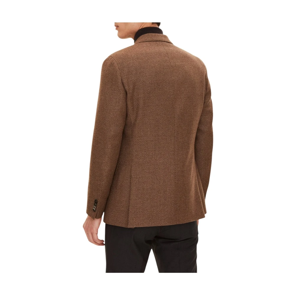 Oscar Jacobson Bruine Hopsack Blazer Regular Fit Brown Heren