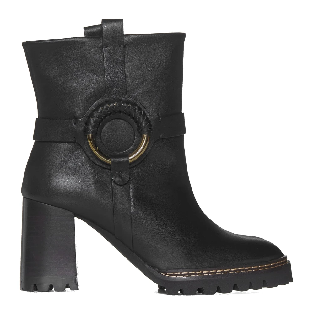 See by Chloé Svarta Läder Ankelboots med Metallhårdvara Black, Dam