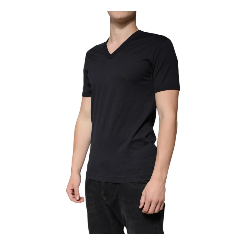 Dolce & Gabbana Zwarte Katoenen V-hals T-shirt Mannen Black Heren