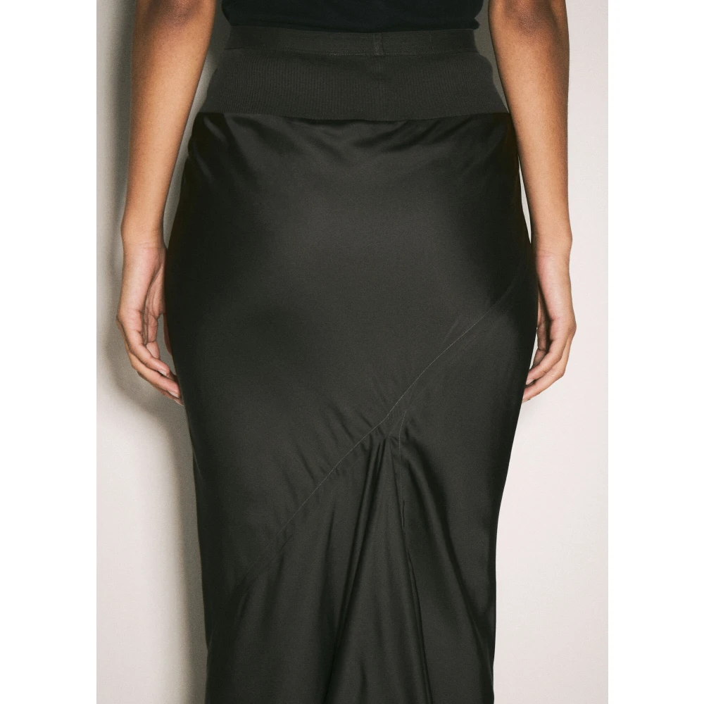 Rick Owens Satijnen Midi Rok met Paneelconstructie Black Dames