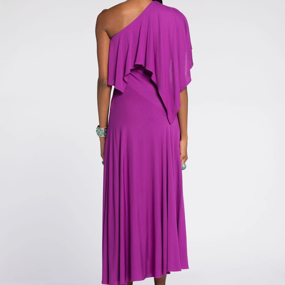 Roberto Cavalli Asymmetrische One-Shoulder Jurk Purple Dames