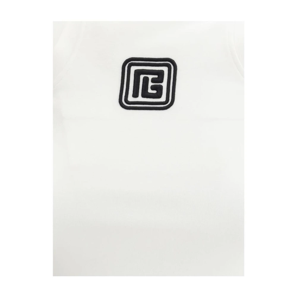 Balmain Geborduurd Iconisch Katoenen Top White Dames