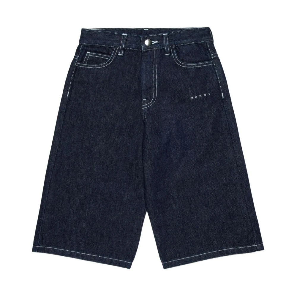 Marni Boys Blue Shorts, 10 Y, Contrast-Stitch Denim Shorts