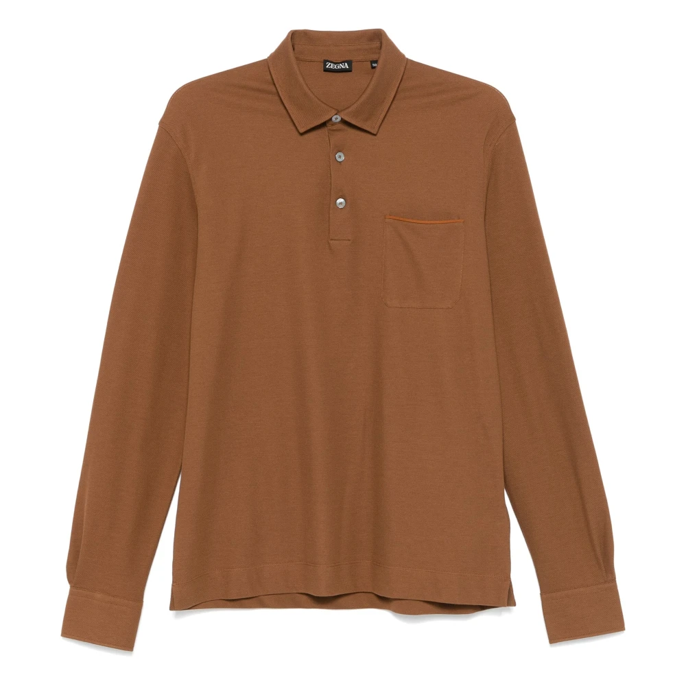 Ermenegildo Zegna Bomull Polo Skjorta 3 Knappar Brown, Herr