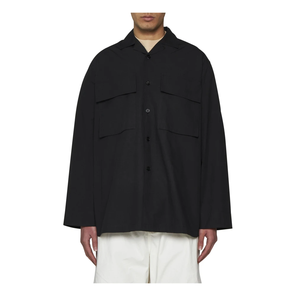 Jil Sander Zwarte Poplin Overhemd Klassieke Kraag Black Heren