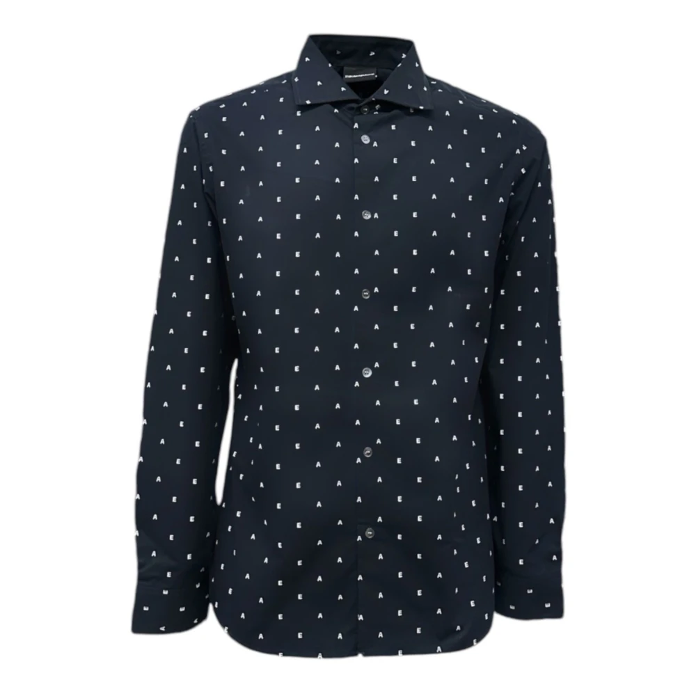 Emporio Armani Katoenen Regular Fit Shirt Marineblauw Logo Blue Heren
