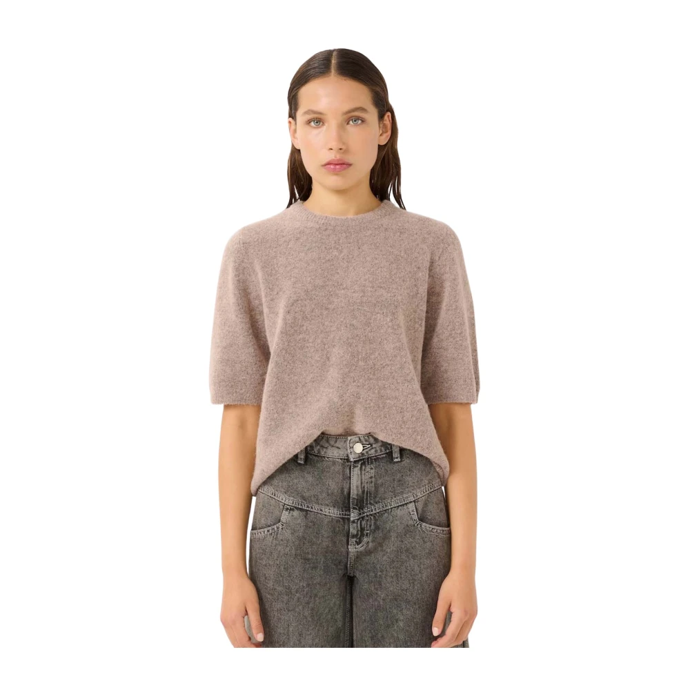 Gestuz Women's Pink Round-Neck Knitwear, L, Knit Tee Top With Round Neck