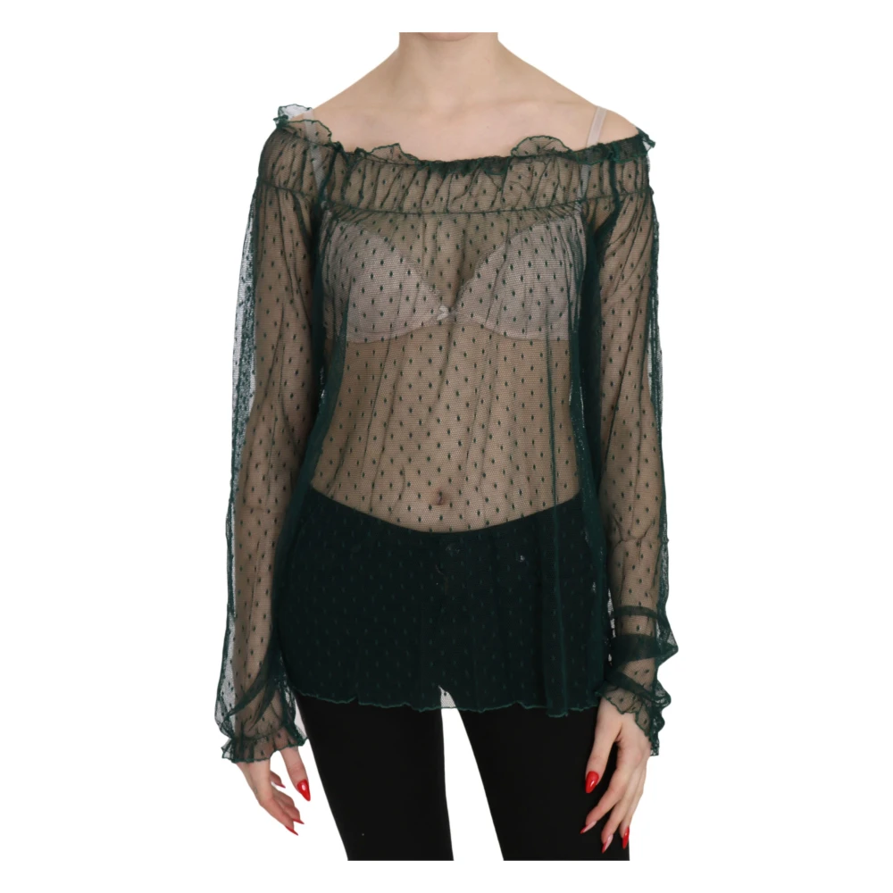 Pink Memories Elegante groene mesh-top met lange mouwen Green Dames