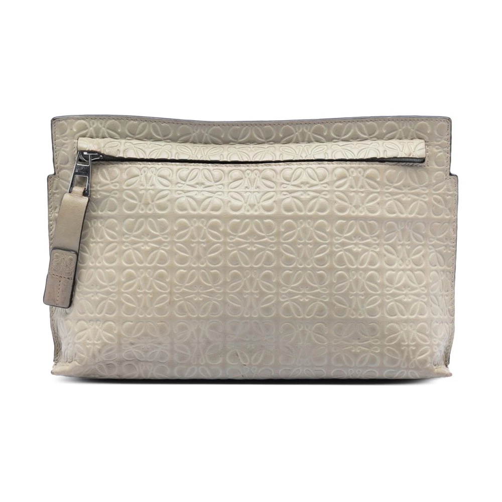 Loewe Pre-Owned Women's Brown Vintage Clutches, One Size, Pre-Owned Embossed Pattern Zip Pouch