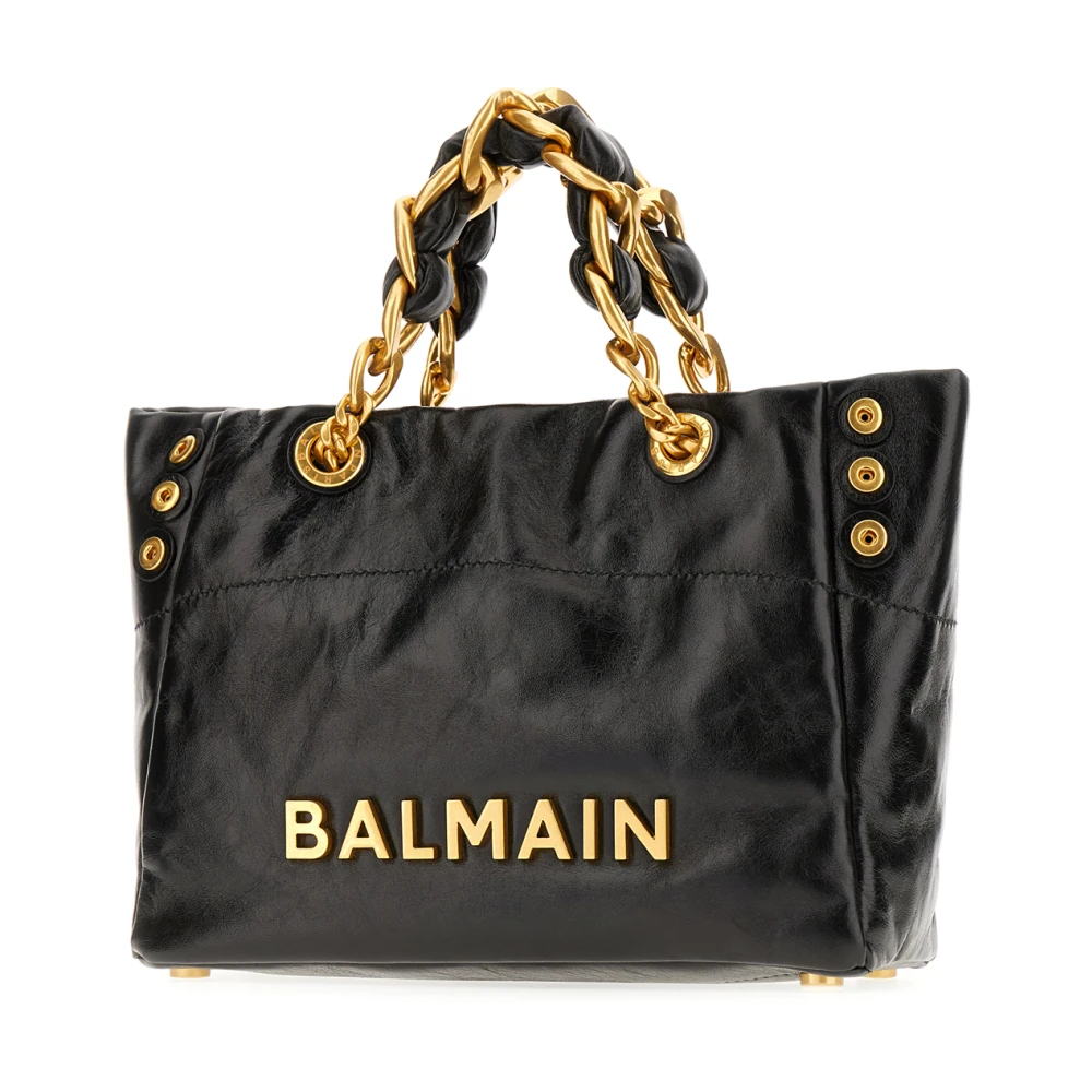 Balmain Zwarte lamsskin handtas met goudkleurige hardware Black Dames