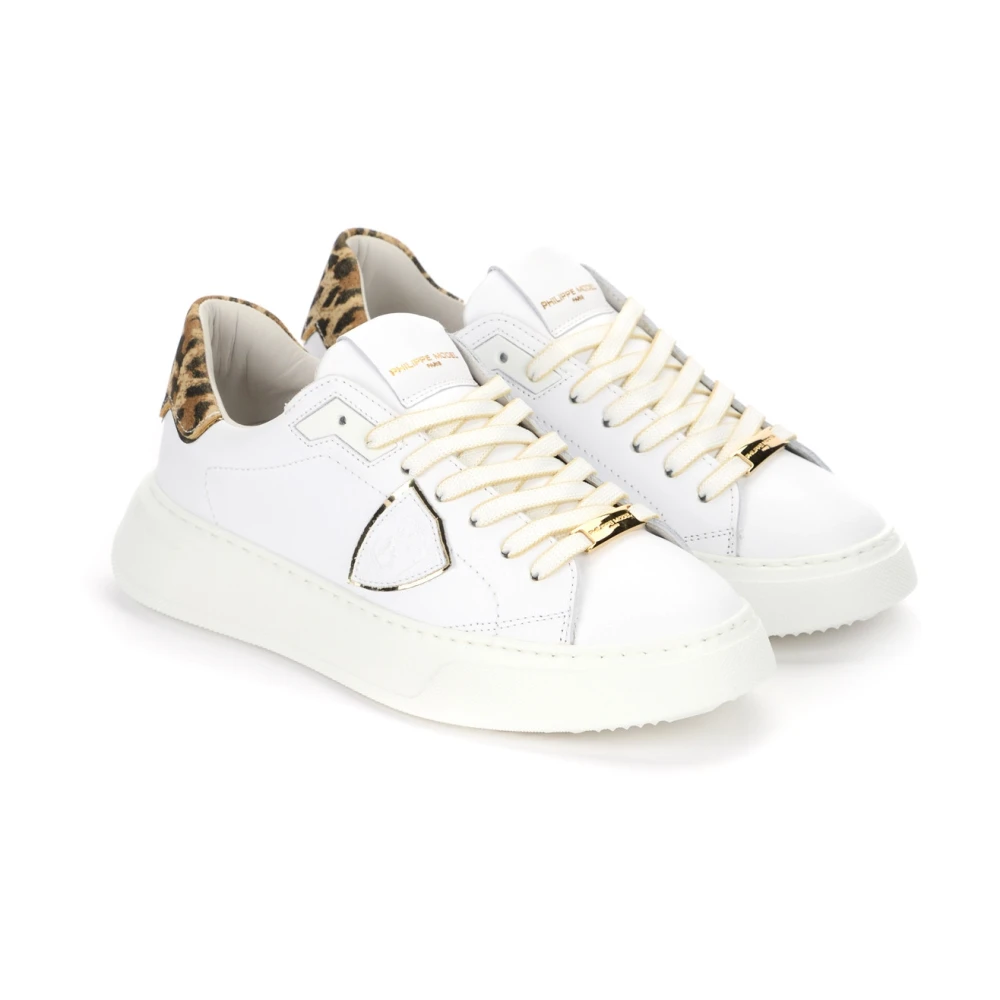 Philippe Model Witte Leren Leopard Print Temple Sneakers White Dames