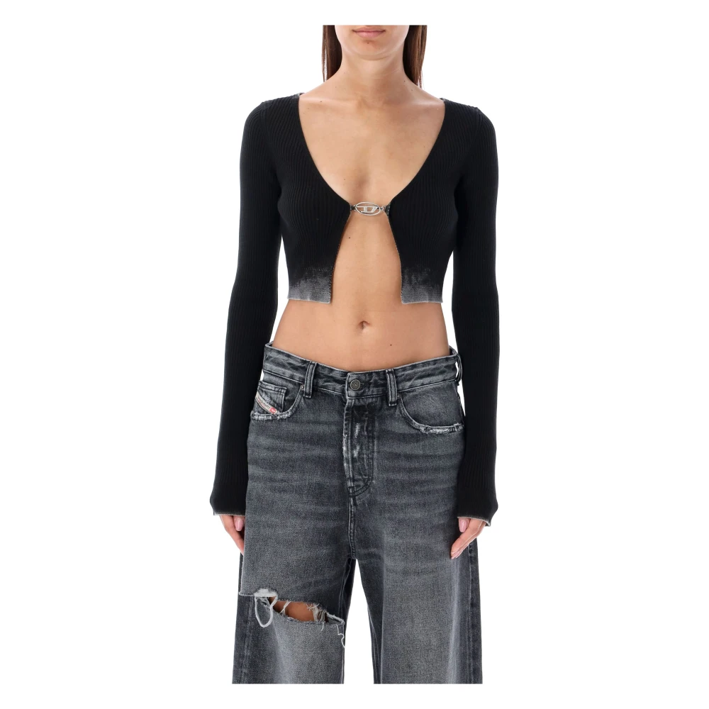 Diesel Zwarte Ribgebreide Vest Aw24 Black Dames