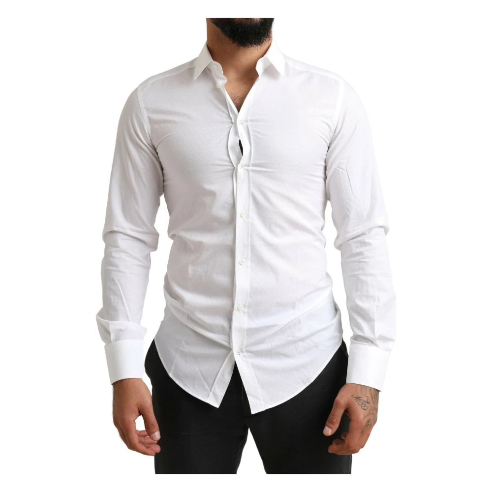 Dolce & Gabbana Witte Gouden Katoenen Slim Fit Formele Overhemd White Heren