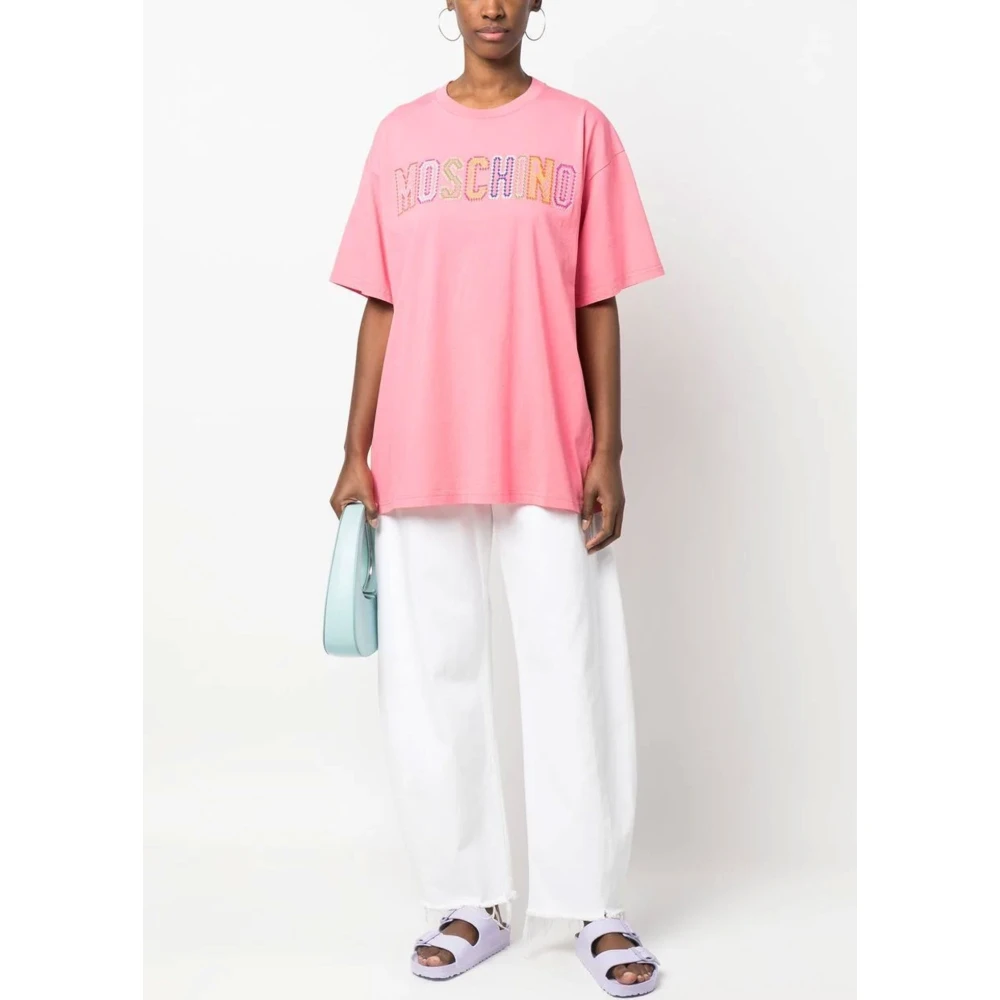 Moschino Multicolor geborduurd logo roze shirt Pink Dames